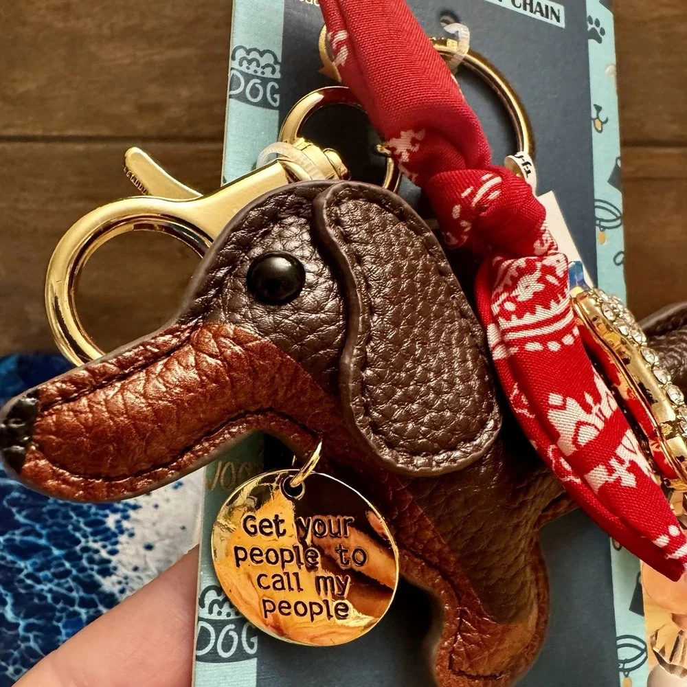 Piper K Dachshund Bag Charm Key Chain Dog Bandana Tennis Ball Bling‎ New